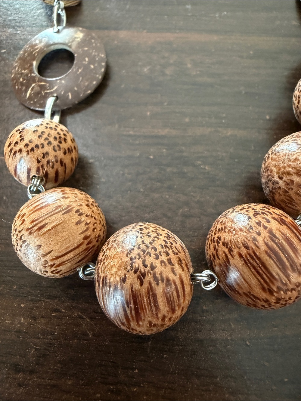 Vintage Y2K Faux Wood & Shell Ring Statement Necklace